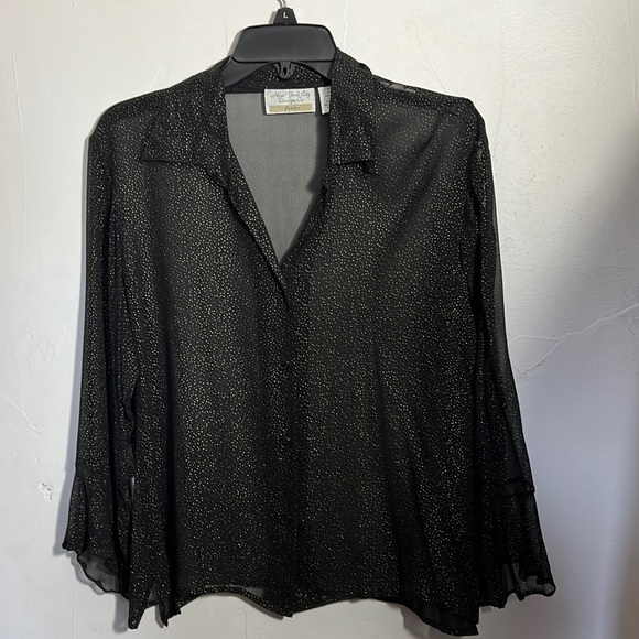 VINTAGE New York City Design Co. Sheer Black Blouse with GOLD dots - Picture 1 of 7